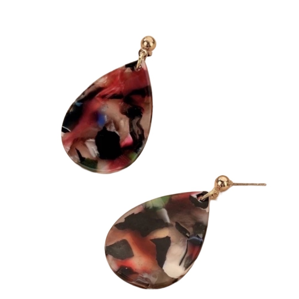 Color Splattered Acrylic Teardrop Shaped Earrings - Picture 2 of 6